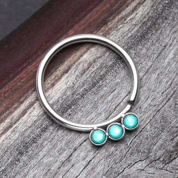 Detail View 1 of Triple Opalescent Sparkle Bendable Twist Hoop Ring-Teal